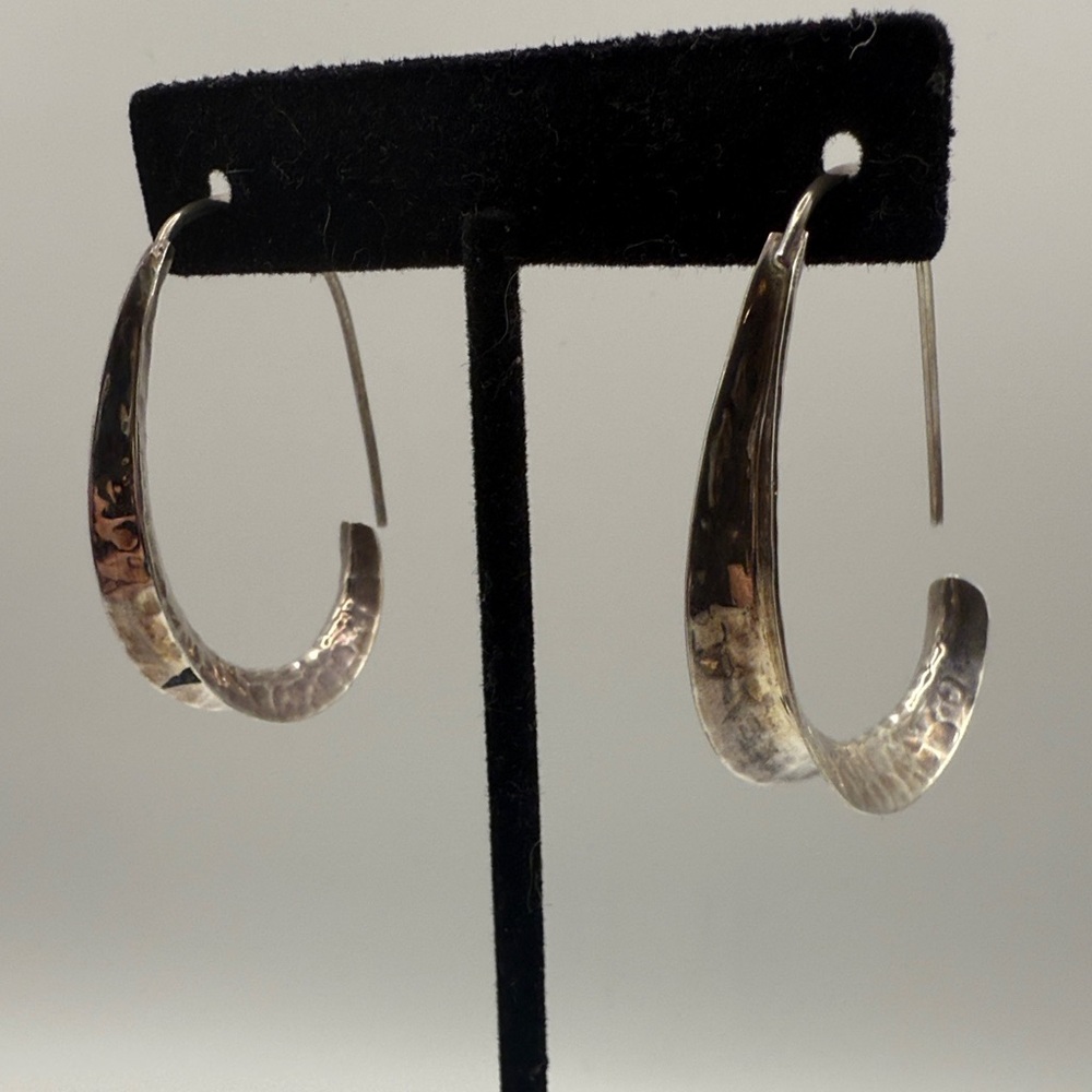 Vintage Mexico 925 Sterling Silver Hammered Hoop Earrings
